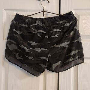 Green Camo Athleta Mesh Racer Run Shorts
